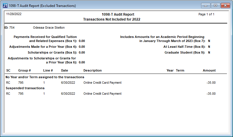 1098-T Excluded Transactions Report