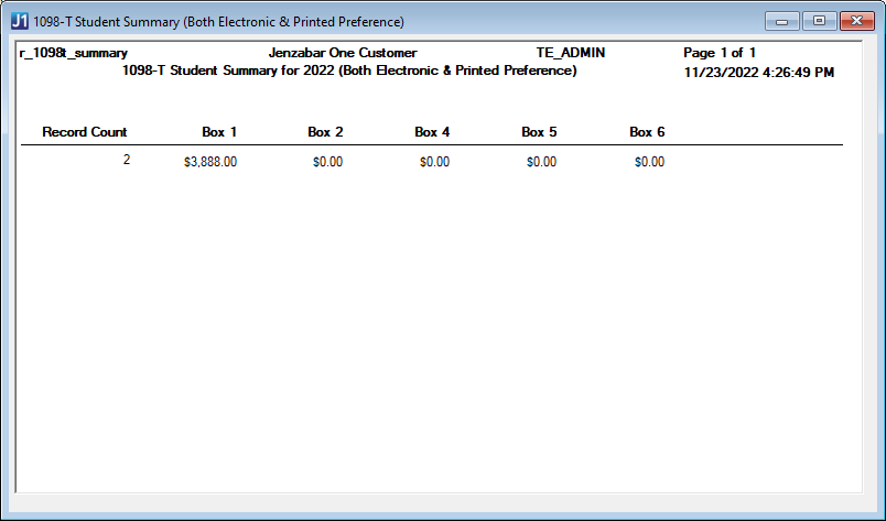 1098-T Student Summary Report