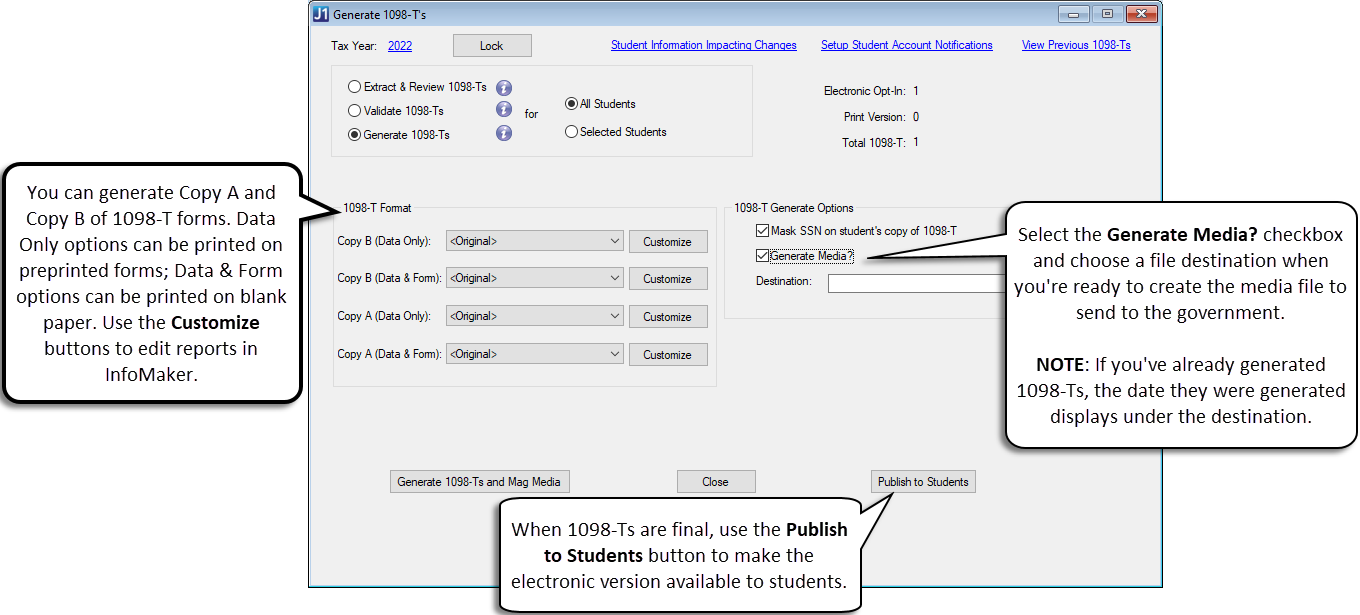 Generate 1098-Ts window.
