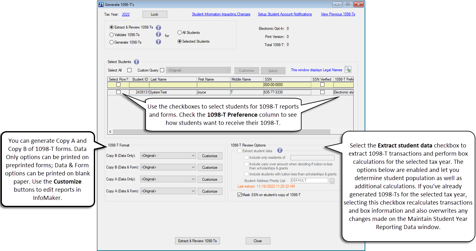 Generate 1098-Ts window, extract data.