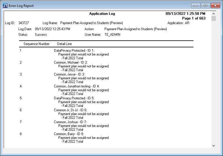 Payment Plan Assignment application log.