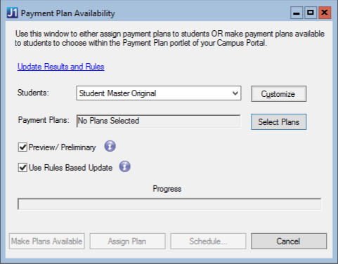 Payment Plan Availability window.
