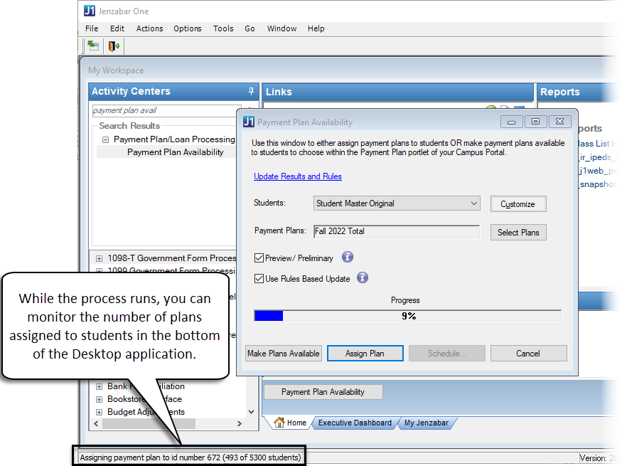Payment Plan Availability window progress.