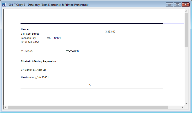 1098-T  Copy B - Data Only (Electronic & Printed Preference)