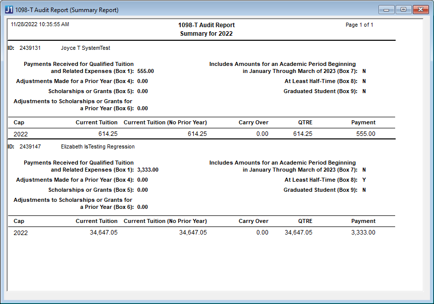 1098-T summary report.