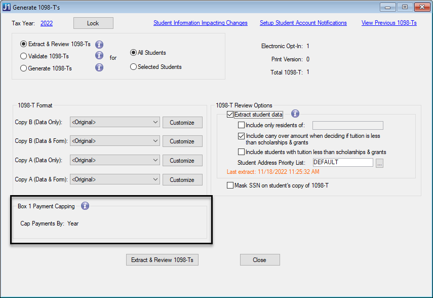 Generate 1098-Ts window