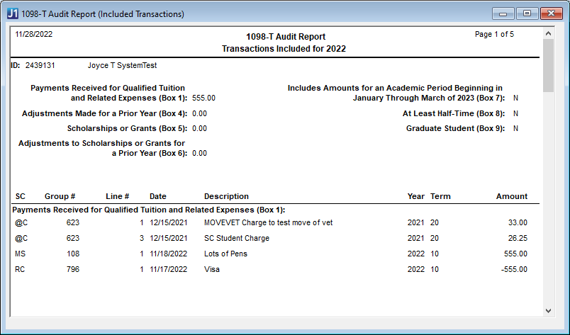 1098-T INcluded Transactions Report