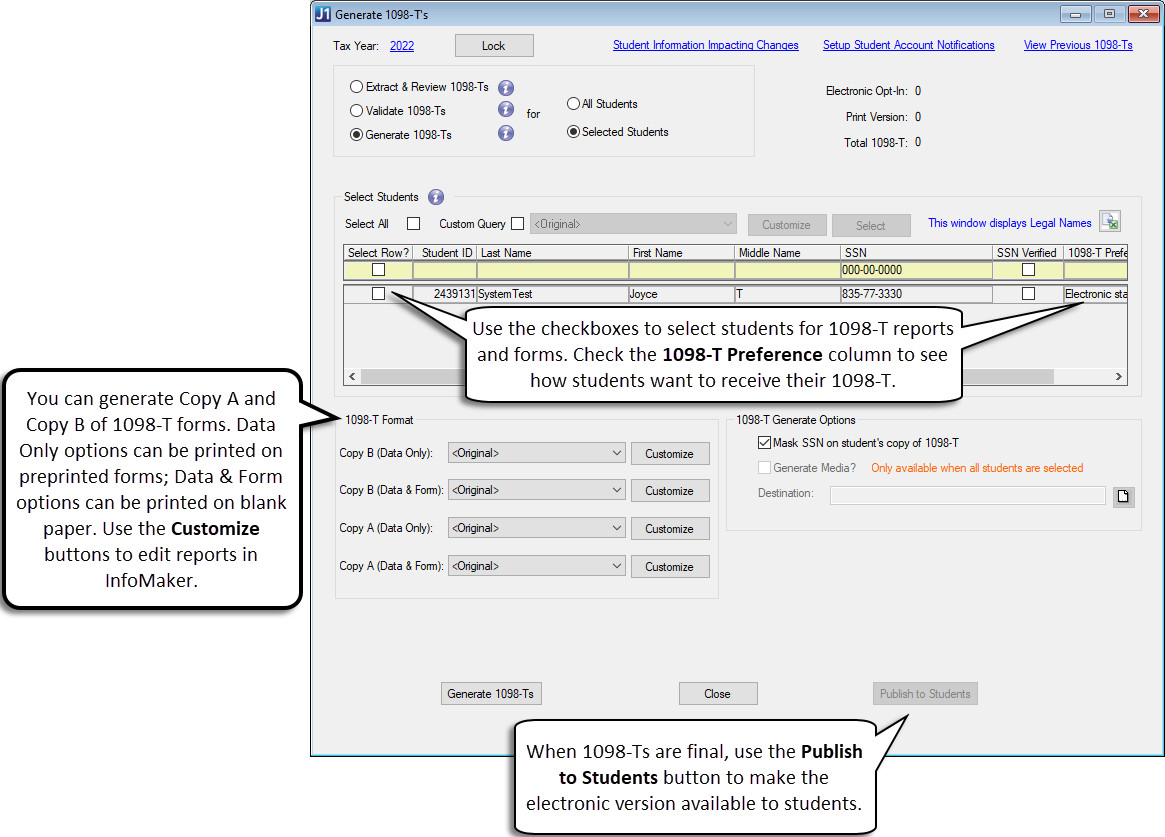 Generate 1098-Ts window.