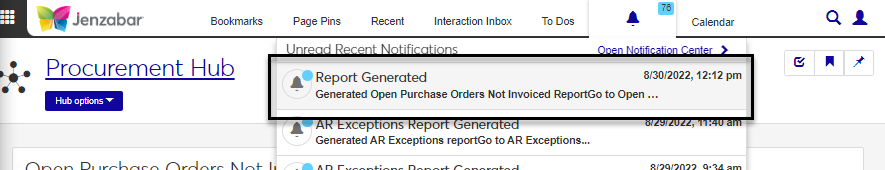Global toolbar, Notifications drop-down.