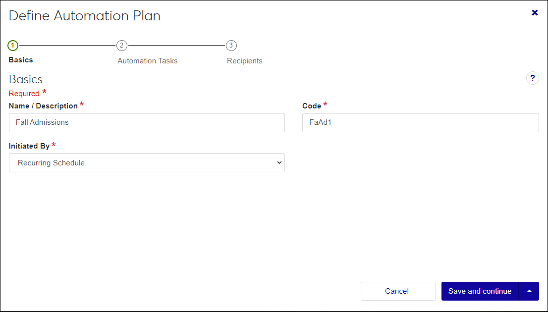 Define Set wizard, Basics page.