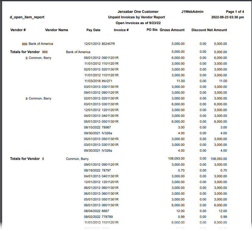 Unpaid Invoices by Vendor PDF.