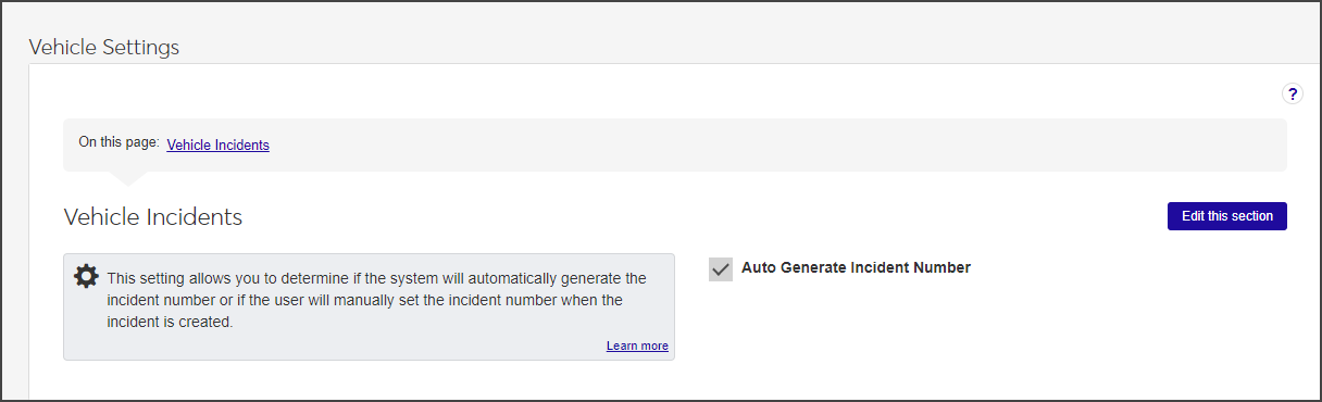 Vehicle Administration Hub - Vehicle Settings page