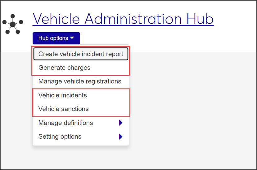 Vehicle Administration Hub options