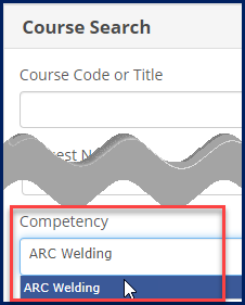 Course Search showing a search by competency
