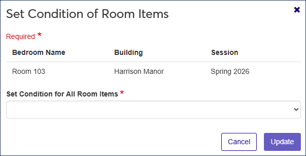 Set Condition of Room Items window