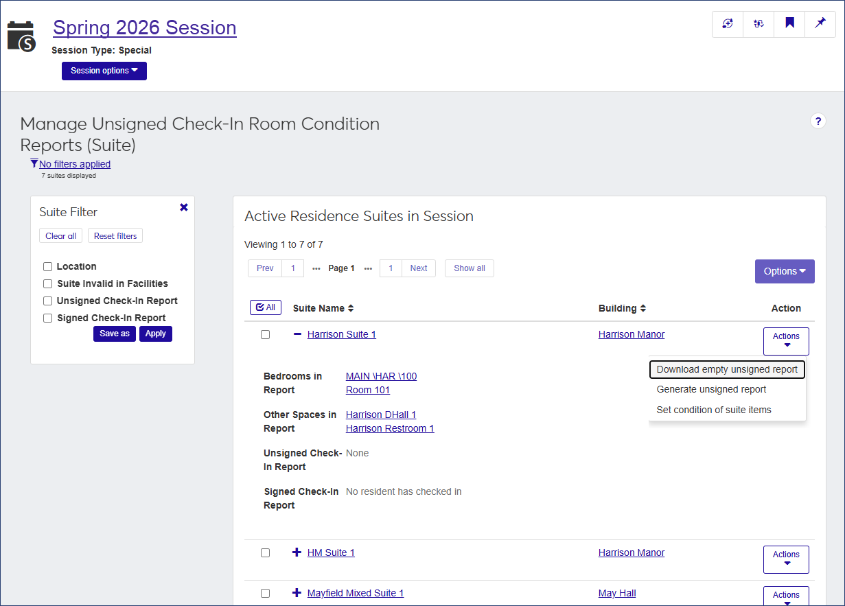 Manage Unsigned Check-In Room Condition Reports - Suites