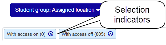 Part of the Edit Secondary Advisor (Location) page showing selection indicators for locations that have access turned on or off
