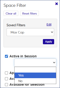 Filter on Manage Residence Spaces page