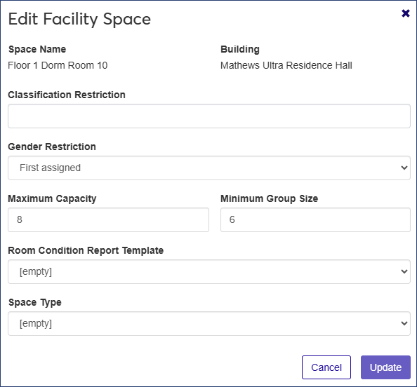 Edit Facility Space window