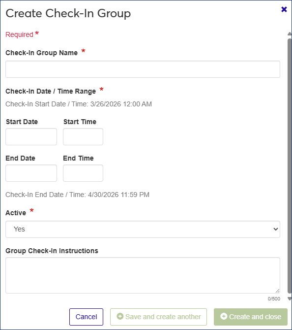 Create Check-In Group window
