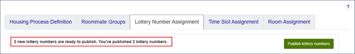 Manage Housing Application and Assignment page - Lottery Number Assignment tab