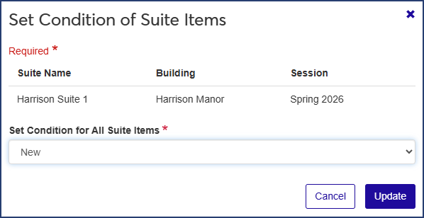 Set Condition of Suite Items pop-up
