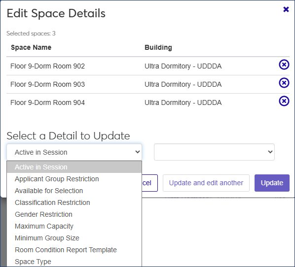 Edit Space Details pop-up
