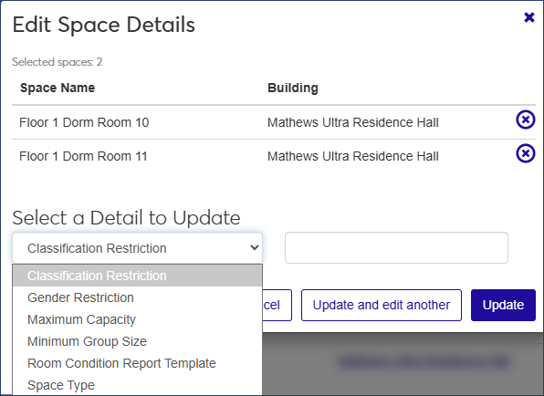 Edit Space Details window