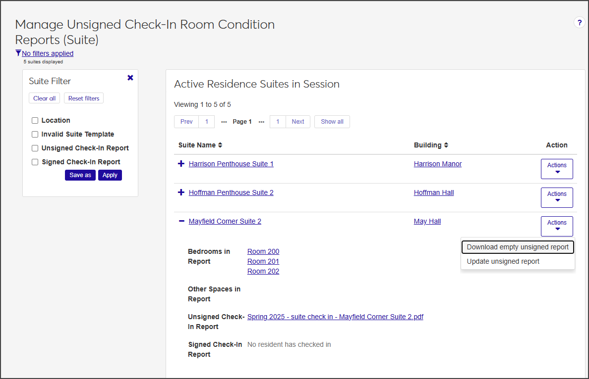 Manage Unsigned Check-In Room Condition Reports (Suite)