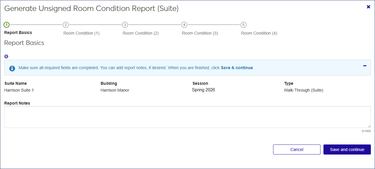 Generate Unsigned Room Condition Report (Suite)