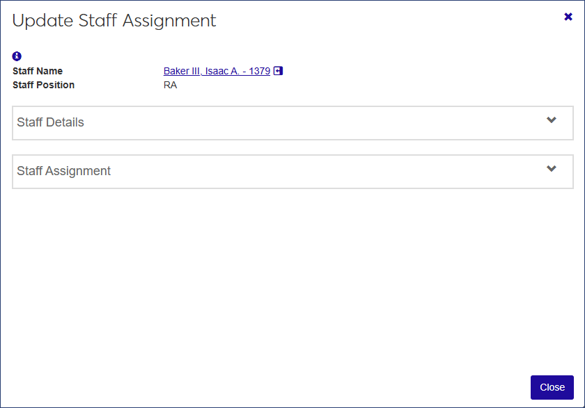 Update Staff Assignment window