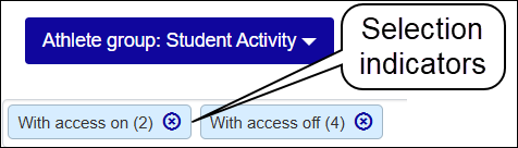 Part of the Edit Secondary Advisor (Athletics) Role page showing selection indicators for student activities with access on and off
