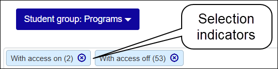 Part of the Edit Secondary Advisor (Program) Role page showing selection indicators for programs with access turned on and off
