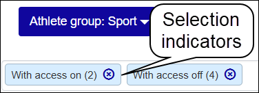 A small section of the Edit Secondary Advisor (Athletic) page showing the selection indicators for sports that have Access turned on and those that have Access turned off