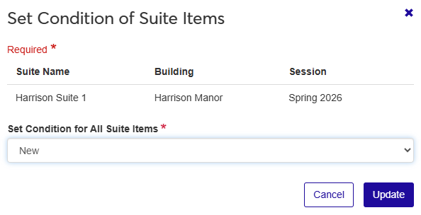 Set Condition of Suite Items pop-up