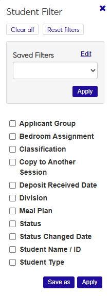 Student Filter on Manage Session Roster page