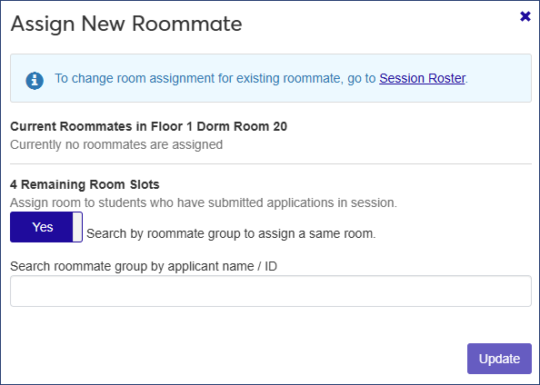 Assign New Roommate window