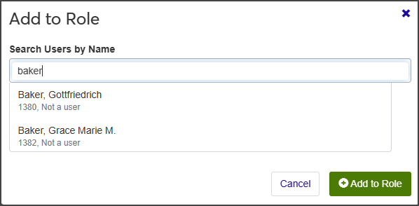 Add to Role pop-up