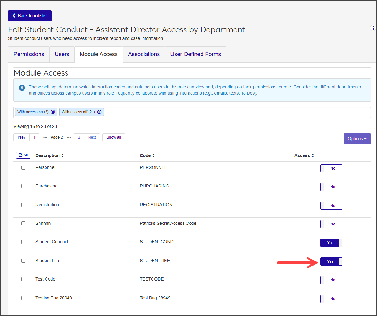 Edit Role - Module Access tab