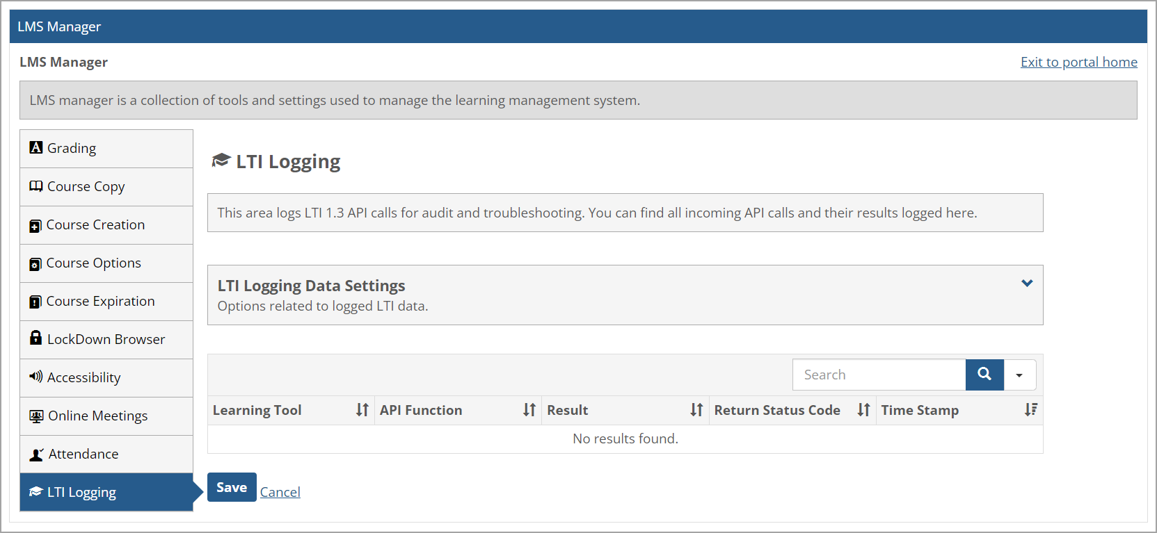 LTI Logging page