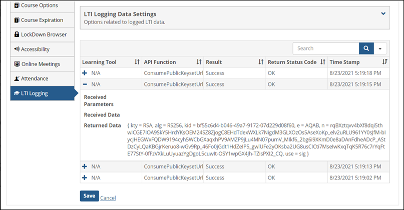 Clicking the plus sign on the left of a row expands it to show more data.
