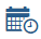 Blue calendar and clock icon for scheduled start date (specific display on date and time)