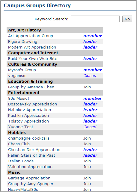 Browse Groups View