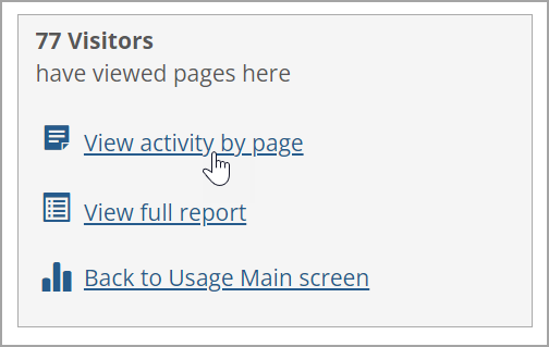 View activity by page link in lower-level usage stats screen