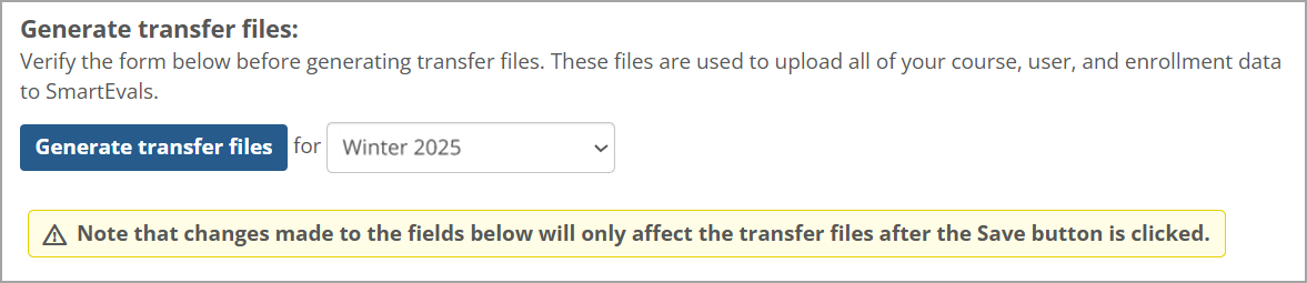 Generate transfer files button and field