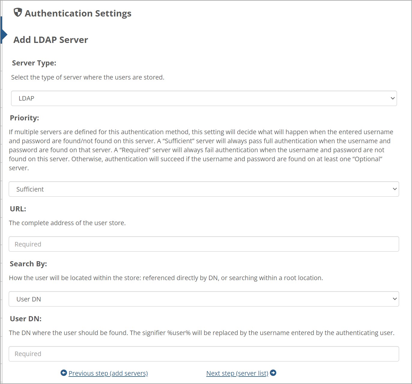 Add LDAP Server screen