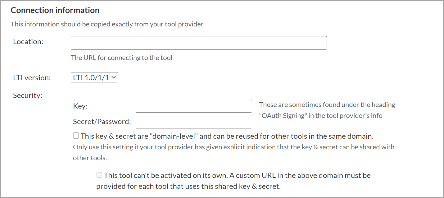 Enter parameters in the Connection information fields.