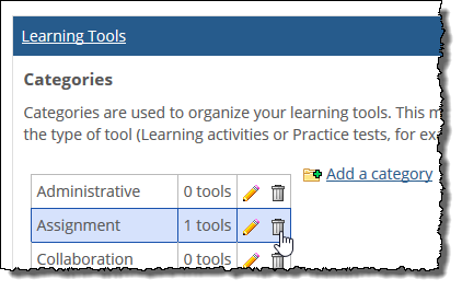 Trash icon in category row