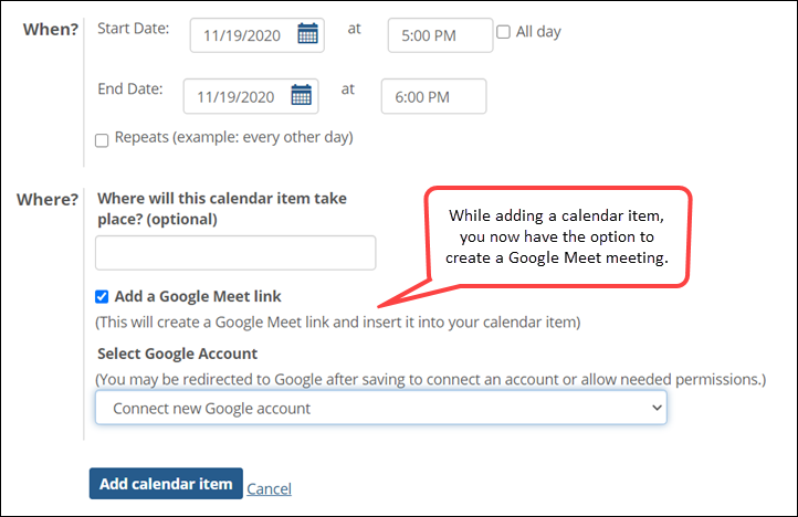Select ​Add a Google Meet link​​.