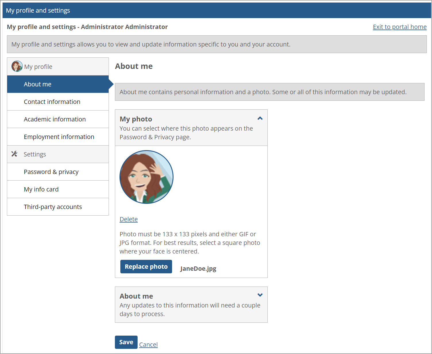 About me My Photo section